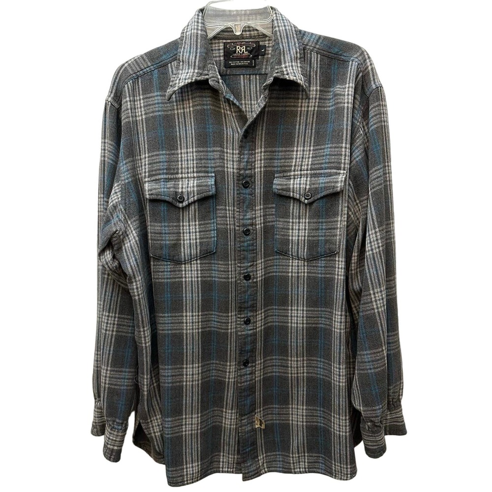 RRL Double RL Ralph Lauren Men's Cotton Plaid Button Up LS Shirt Large